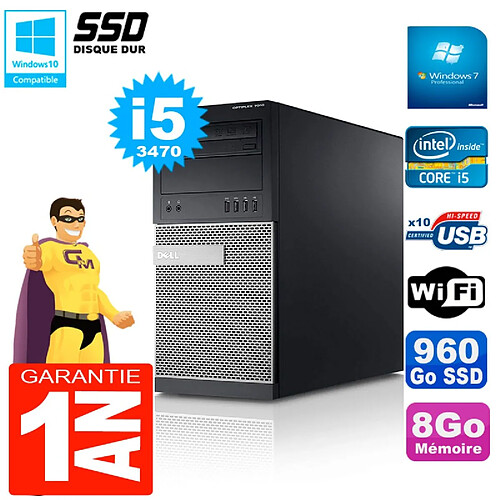 PC Tour DELL 7010 Core I5-3470 RAM 8Go Disque 960 Go SSD Wifi W7 · Occasion