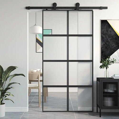 vidaXL Porte coulissante noir 102,5x205 cm verre trempé aluminium