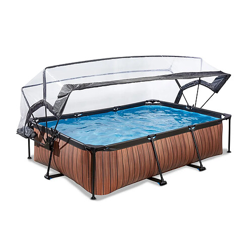 Piscine tubulaire Wood rectangulaire 2,20 x 1,50 x 0,65 m avec dôme - Exit Toys