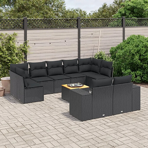 vidaXL Salon de jardin 10 pcs avec coussins noir résine tressée