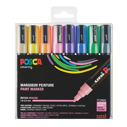 Marqueur Posca couleurs pastel assorties pointe conique 1,8 à 2,5 mm - Boîte de 8