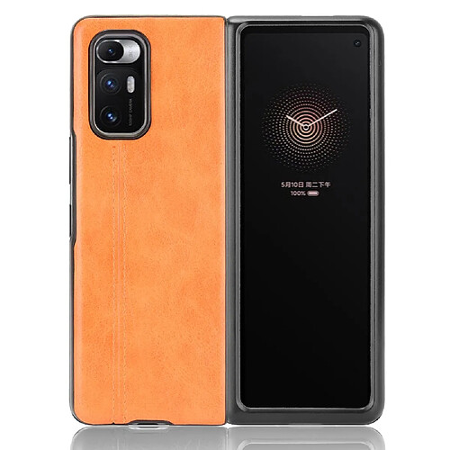 Coque en TPU + PU Conception de ligne de couture jaune pour votre Xiaomi Mi Mix Fold