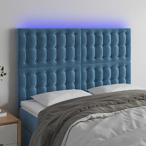 Maison Chic Tête de lit scandinave à LED,meuble de chambre Bleu foncé 144x5x118/128 cm Velours -MN67403