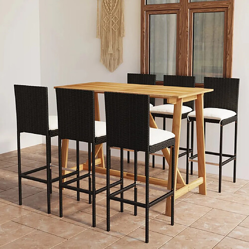 vidaXL Ensemble de bar de jardin avec coussins 7 pcs Noir