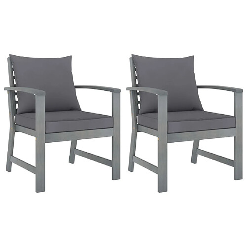 vidaXL Chaises de jardin lot de 2 avec coussins gris foncé Bois acacia