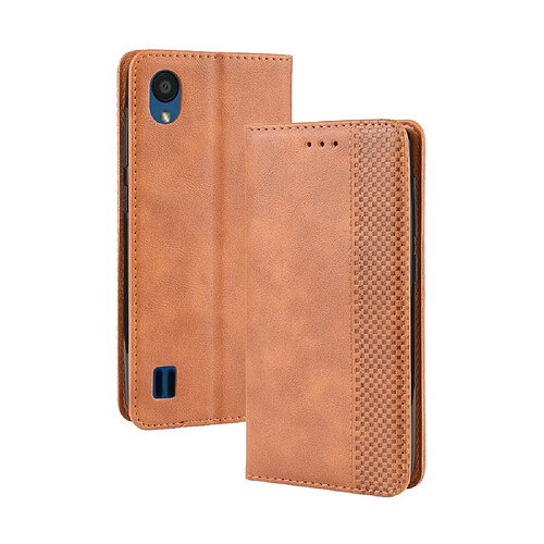 Wewoo Coque Étui en cuir à boucle magnétique avec de texture rétro pour ZTE Blade A5 2019 porte-carte et fentes cartes et cadre photo Marron