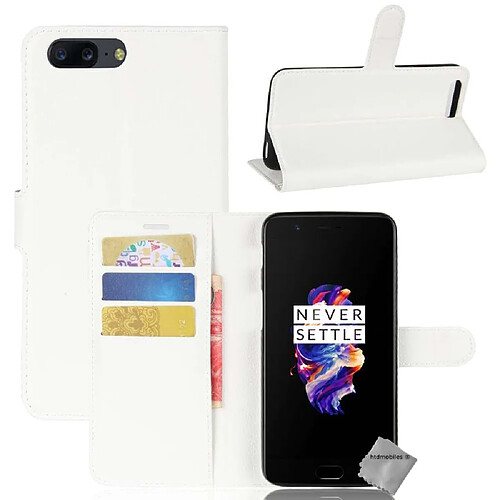 Htdmobiles Housse etui portefeuille pour OnePlus 5 + film ecran - BLANC