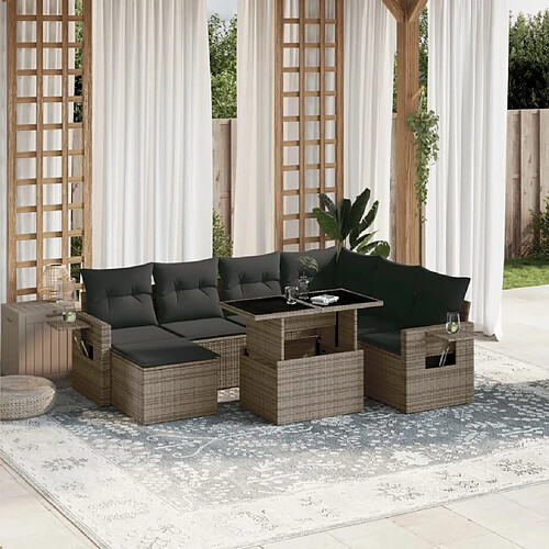 vidaXL Salon de jardin 8 pcs avec coussins gris résine tressée