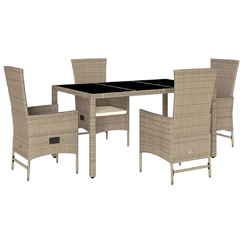 Maison Chic Ensemble à manger d'extérieur 5 pcs avec coussins,Salon de jardin,Mobilier de jardin Beige poly rotin -GKD639132