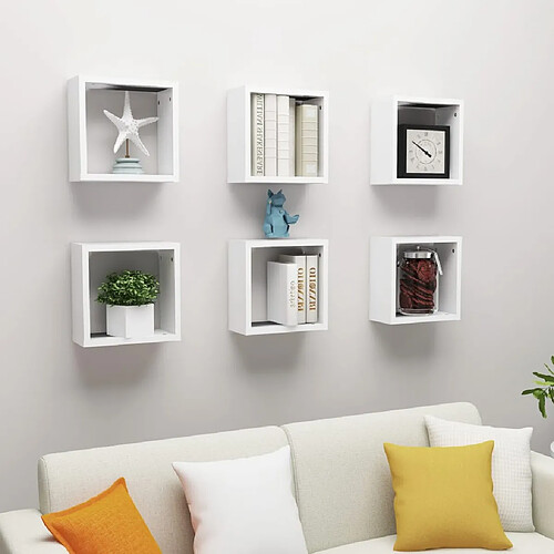 vidaXL Étagères cube murales 6 pcs blanc 30x15x30 cm