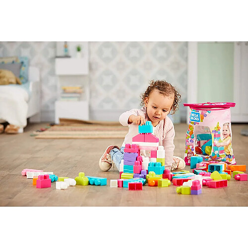 Mega Bloks Sac de blocs de construction de 80 pièces pour bébé et enfant de 1 à 5 ans rose