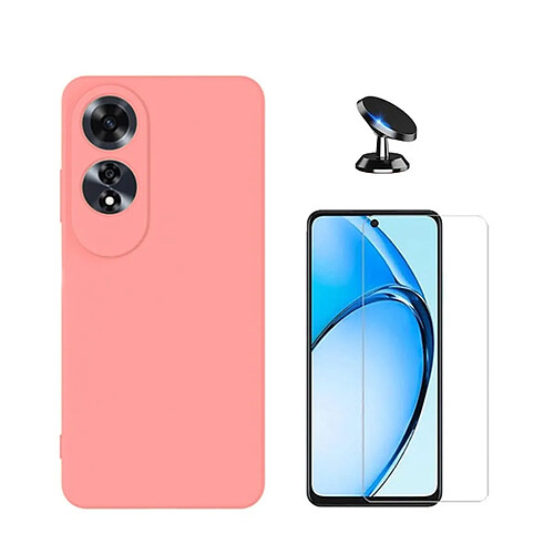 NIS Kit De Film En Verre Trempé Transparent + Couverture En Silicone Flexible + Support De Voiture Compatible Avec Oppo A60 - Rose