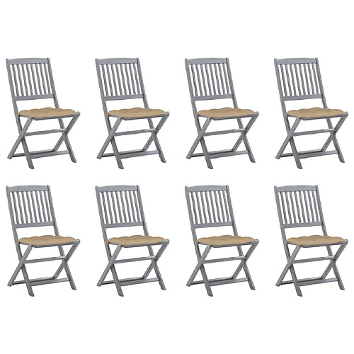 vidaXL Chaises pliables d'extérieur lot de 8 et coussins Bois d'acacia