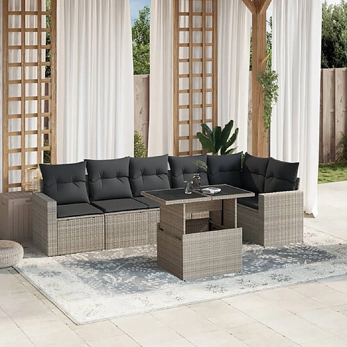 vidaXL Salon de jardin avec coussins 7 pcs gris clair résine tressée