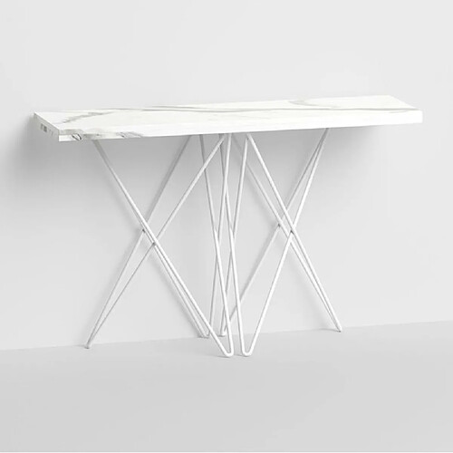 Inside 75 Table console extensible HERMES stratifié marbre blanc acier blanc 115cm