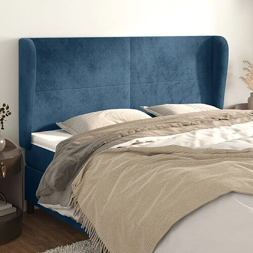 Maison Chic Tête de lit scandinave avec oreilles,meuble de chambre Bleu foncé 203x23x118/128 cm Velours -MN41894