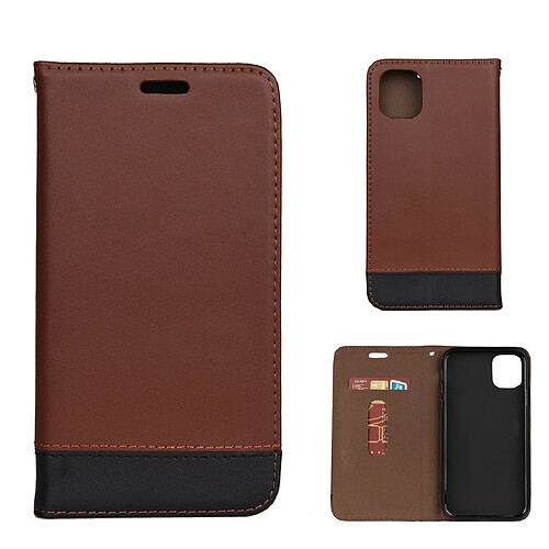 Wewoo Coque Pour iPhone 11 Etui à rabat en cuir véritable avec support et fentes cartes Marron