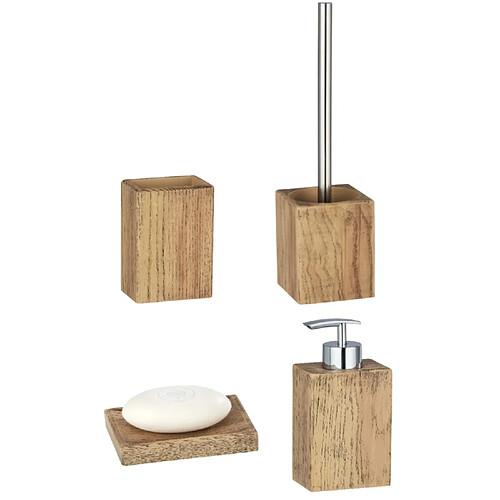 Toilinux Set accessoires de salle de bain design bois Marla - Marron