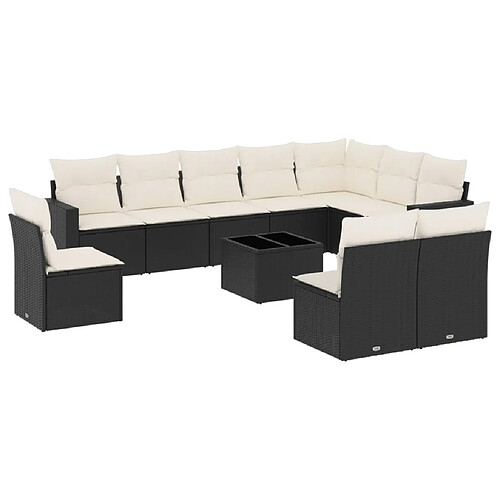 Maison Chic Salon de jardin 11 pcs avec coussins | Ensemble de Table et chaises | Mobilier d'Extérieur noir résine tressée -GKD19487