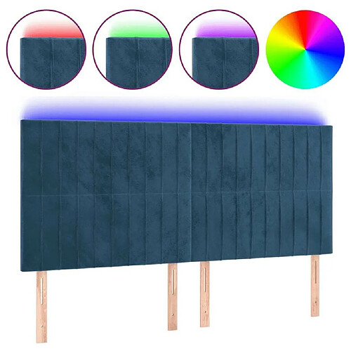 Maison Chic Tête de lit moderne à LED lumineuse pour chambre - Décoration de lit Bleu foncé 160x5x118/128 cm Velours -MN23341