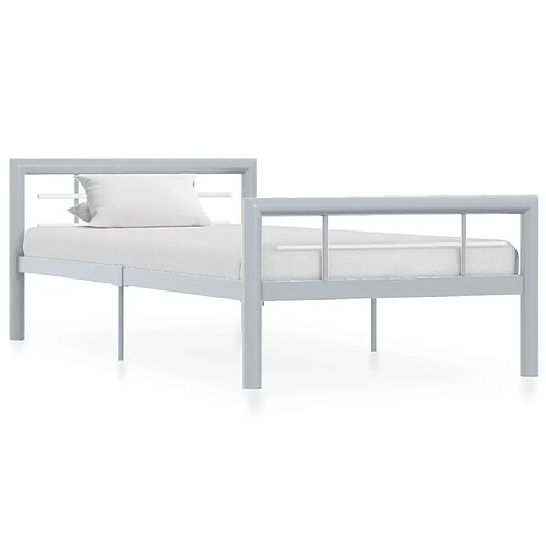 vidaXL Cadre de lit sans matelas gris et blanc métal 100x200 cm