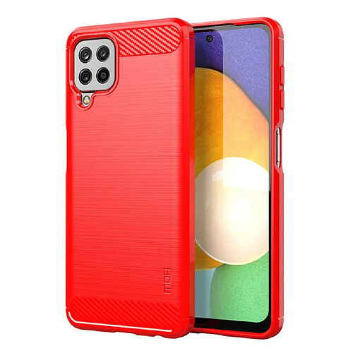 Mofi Coque en TPU Conception en fibre de carbone brossée flexible bien protégée rouge pour votre Samsung Galaxy A22 4G (EU Version)