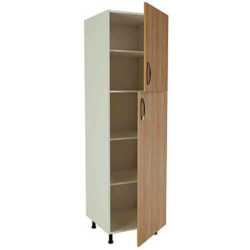 Pegane Meuble colonne de cuisine 2 portes coloris chêne cortez - Hauteur 200 x Longueur 60 x profondeur 58 cm