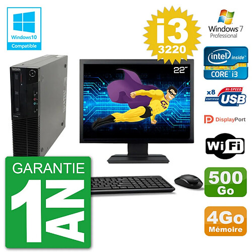 PC Lenovo M82 SFF Ecran 22" i3-3220 RAM 4Go Disque 500Go Graveur DVD Wifi W7 · Occasion