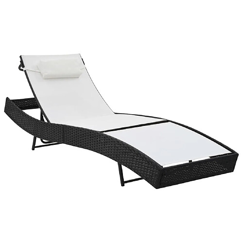 Helloshop26 Transat chaise longue bain de soleil lit de jardin terrasse meuble d'extérieur avec oreiller résine tressée noir 02_0012559