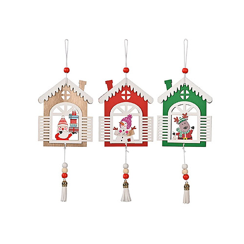 C110 3PCS Maison de Noël Pendentif en bois Pendentif en bois Imprimer Pendentif Scène de Noël Décoration Ornements de Noël