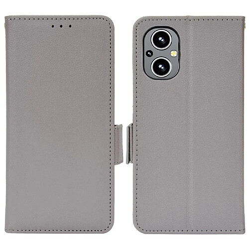 Etui en PU texture litchi, antichoc, fermeture magnétique avec support, gris pour votre OnePlus Nord N20 5G