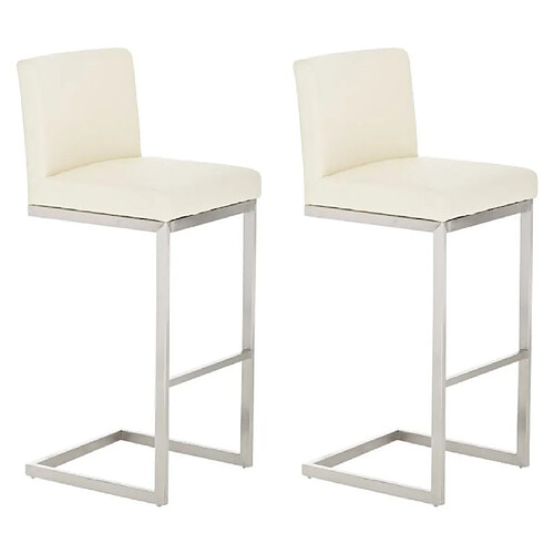 Decoshop26 Lot de 2 tabourets de bar design moderne support en acier inoxydable assise en PVC crème 10_0004386