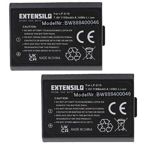 Vhbw EXTENSILO 2x Batteries remplacement pour Canon LP-E10 pour appareil photo, reflex numérique (1100mAh, 7,4V, Li-ion)