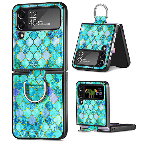 Coque en TPU + PU CASENEO avec anneau de fixation pour votre Samsung Galaxy Z Flip4 5G - émeraude