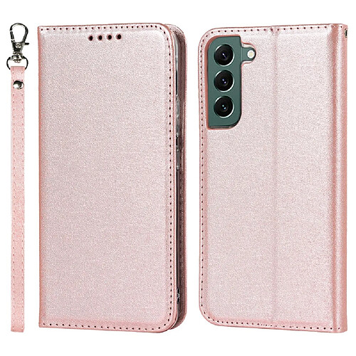 Etui en PU texture soie avec support or rose pour votre Samsung Galaxy S22 Plus 5G