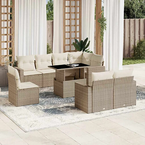 vidaXL Salon de jardin avec coussins 9 pcs beige résine tressée