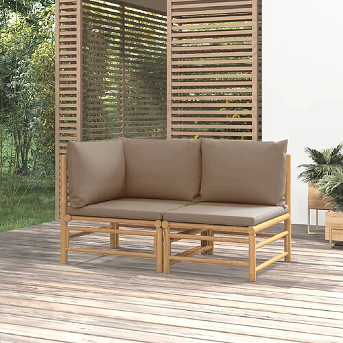 vidaXL Salon de jardin 2 pcs avec coussins taupe bambou