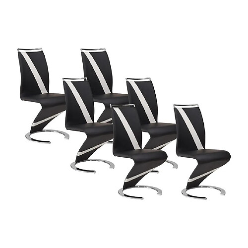 Vente-Unique Lot de 6 chaises TWIZY - Simili noir & blanc