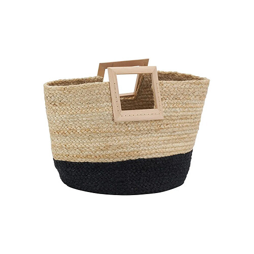 Aubry Gaspard Sac cabas en jute et bois naturel et noir.