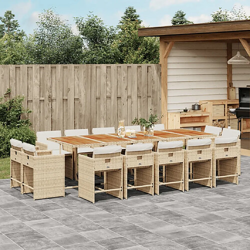 vidaXL Ensemble à manger de jardin et coussins 15 pcs beige