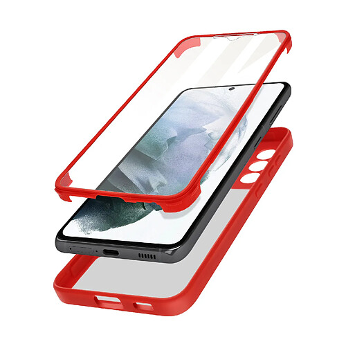 Avizar Coque 360° pour Galaxy S21 Plus Dos Rigide Protection Écran Souple Contour rouge