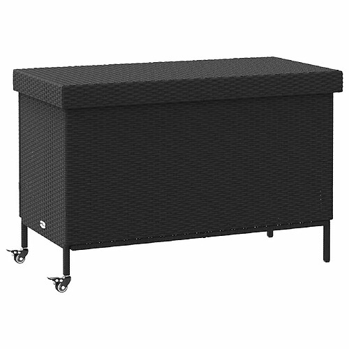 vidaXL Boîte de rangement de jardin et roues noir résine tressée