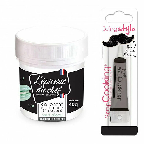 Scrapcooking Colorant alimentaire en poudre vert d'eau 40 g + Stylo glaçage noir