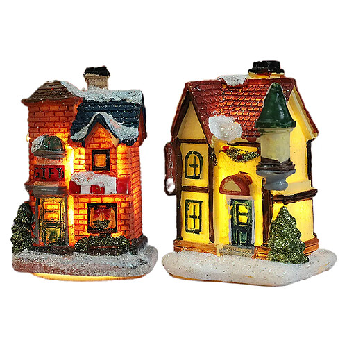 2Pcs Light Up Décoration de Noël LED Miniature House Village