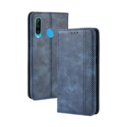 Wewoo Housse Coque Boucle magnétique rétro Crazy Horse Texture en cuir à rabat horizontal pour Huawei Maimang 8avec support et fentes cartes et cadre photo bleu