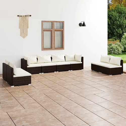 vidaXL Salon de jardin 8 pcs avec coussins Résine tressée Marron