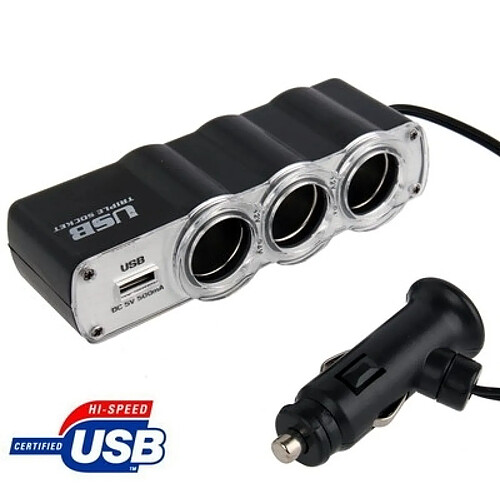 Wewoo WF-0120 12 V / 24 noir V 3 Voies Triple Prises USB Voiture Allume-cigare Socket Splitter Chargeur