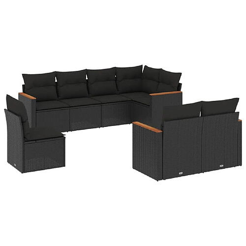 Maison Chic Ensemble Tables et chaises d'extérieur 8 pcs avec coussins,Salon de jardin noir résine tressée -GKD297404