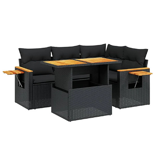 Maison Chic Ensemble de 5 Tables et chaises d'extérieur avec coussins,Salon de jardin noir résine tressée -GKD281559