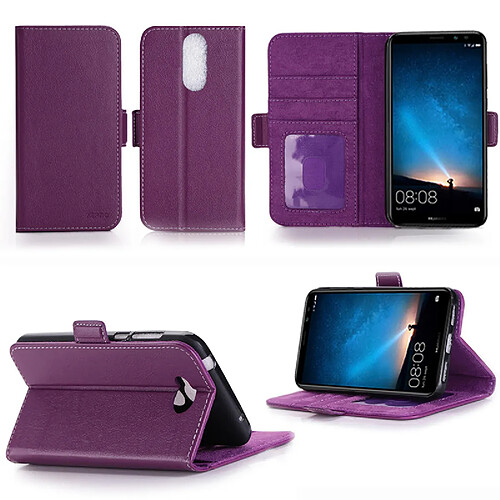 Huawei Mate 10 LITE : Housse Portefeuille luxe violette Style Cuir avec stand - Etui violet coque de protection smartphone 2017 /2018 avec porte cartes - Accessoires pochette XEPTIO case